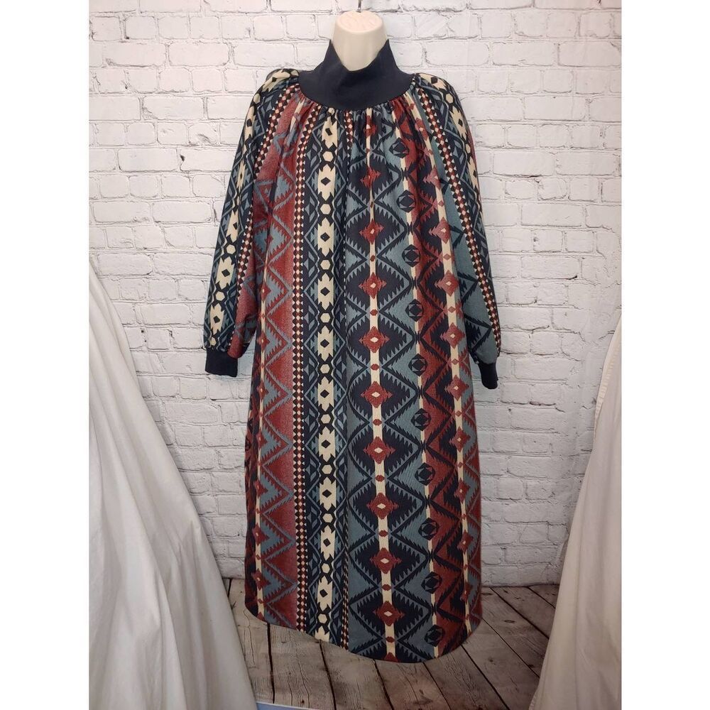 Haband Vintage Women's Size Small Blue Multicolored Bohemian Dress/Robe